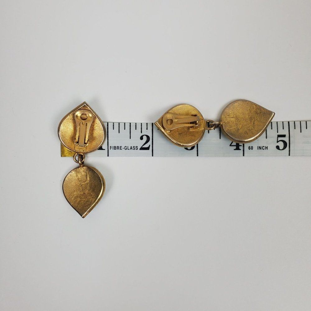 Vintage 2 Tone Blue Gold Enamel Nautical Tear Drop Sand Dollar Clip On‎ Earrings - Picture 3 of 6